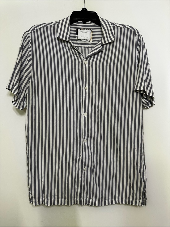 Denim & Flower Tops - Denim & Flower Short-Sleeve Vertical Stripe Button-Up Shirt - Gray & White